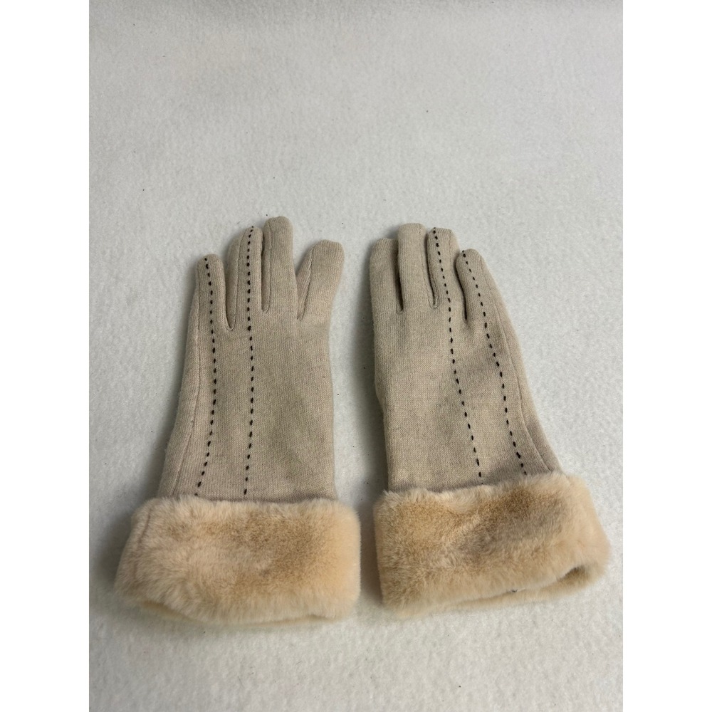 Winter Cozy Elegant Womens S/M Beige Faux Fur Trim Tech Gloves